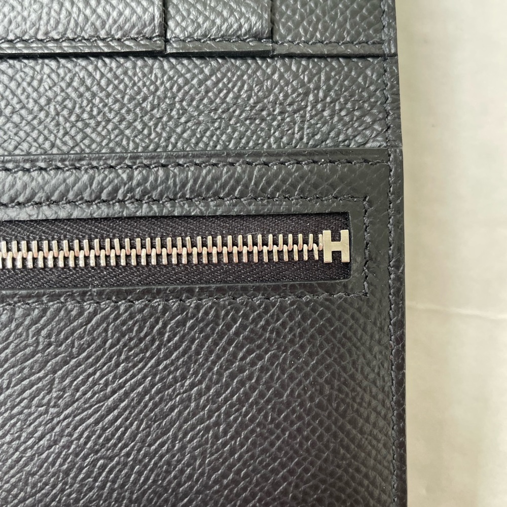 Hermes Black Pebbled Leather Bearn Compact Tri-Fold Wallet Palladium Hardware - Picture 15 of 16